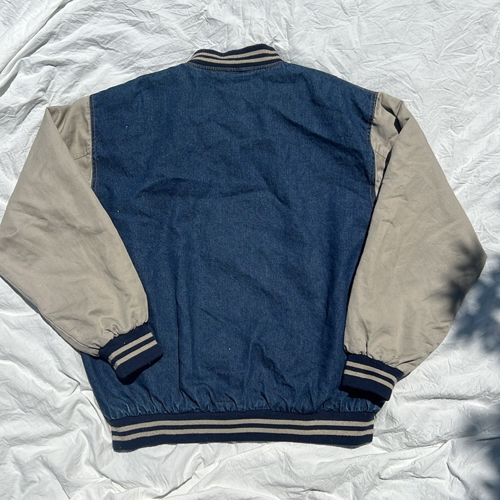 Men's Vintage 90s Denim Blue and Gray Las Vegas Varsity Jacket - Picture 5 of 6